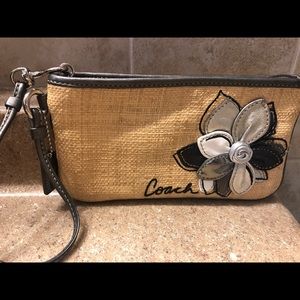 Coach Wristlet (tan with black/silver flower)
